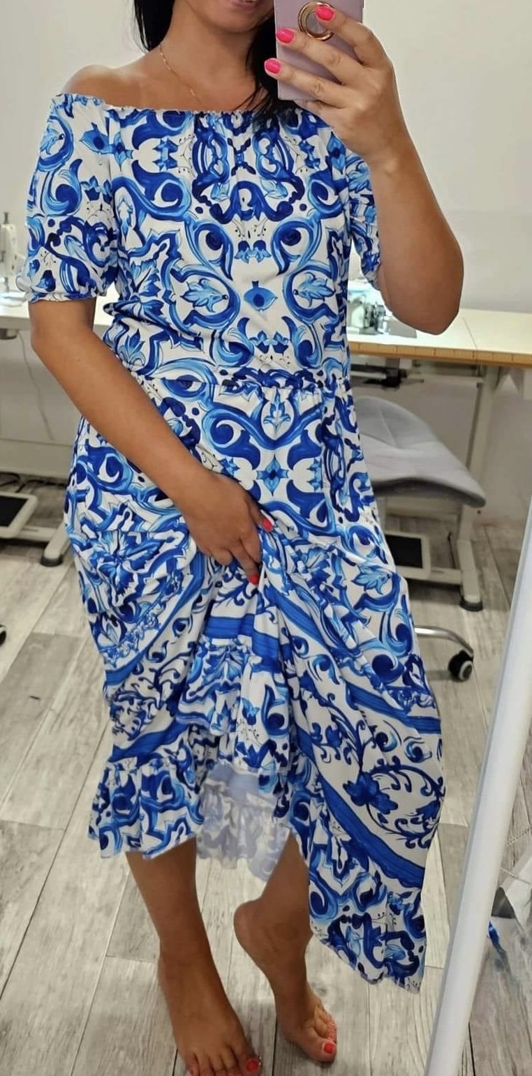 Tyg tyger trikå singel Jersey blå blommor