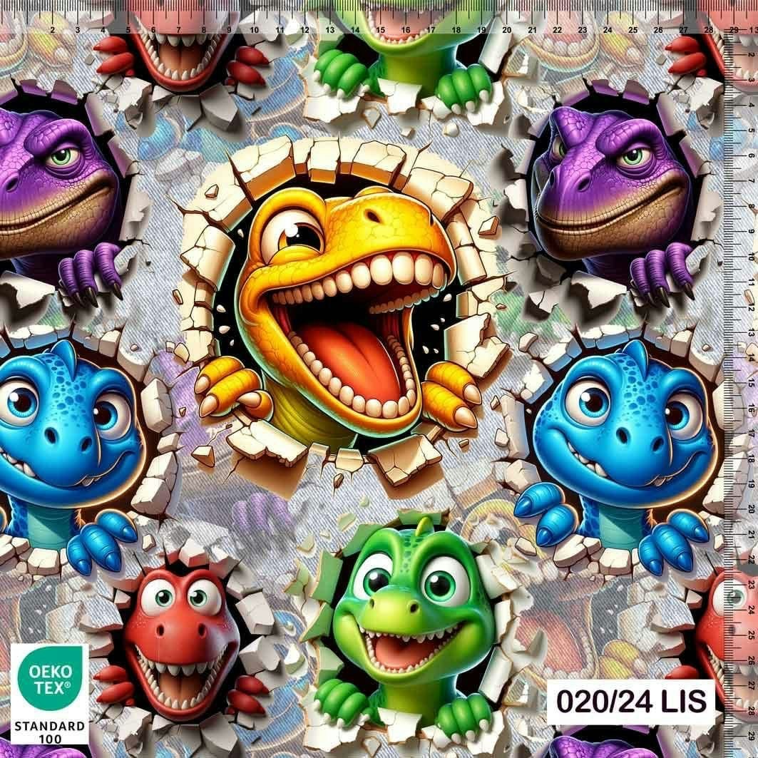 Tyg Tyger jogging french terry öglad baksida dino dinosaurie