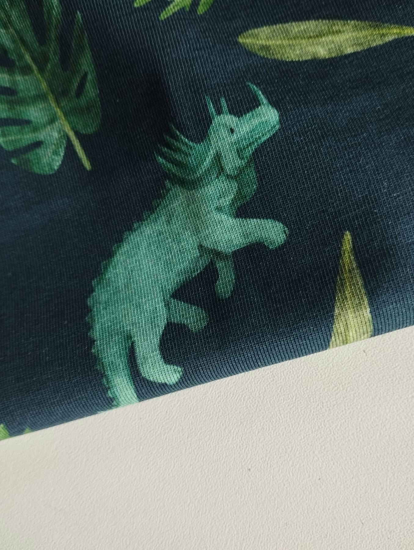 Dinosaurer På Grön Single Jersey