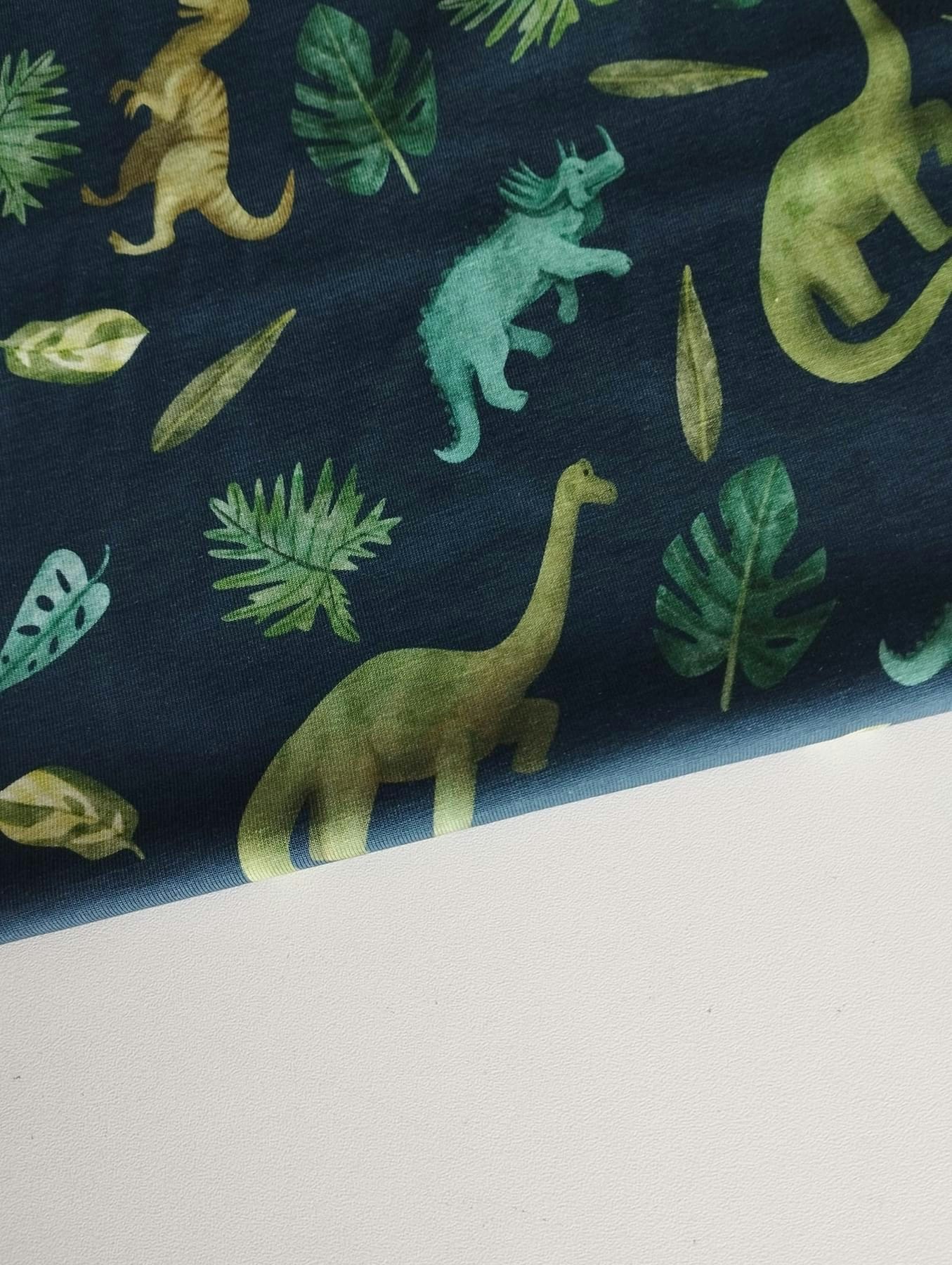 Dinosaurer På Grön Single Jersey