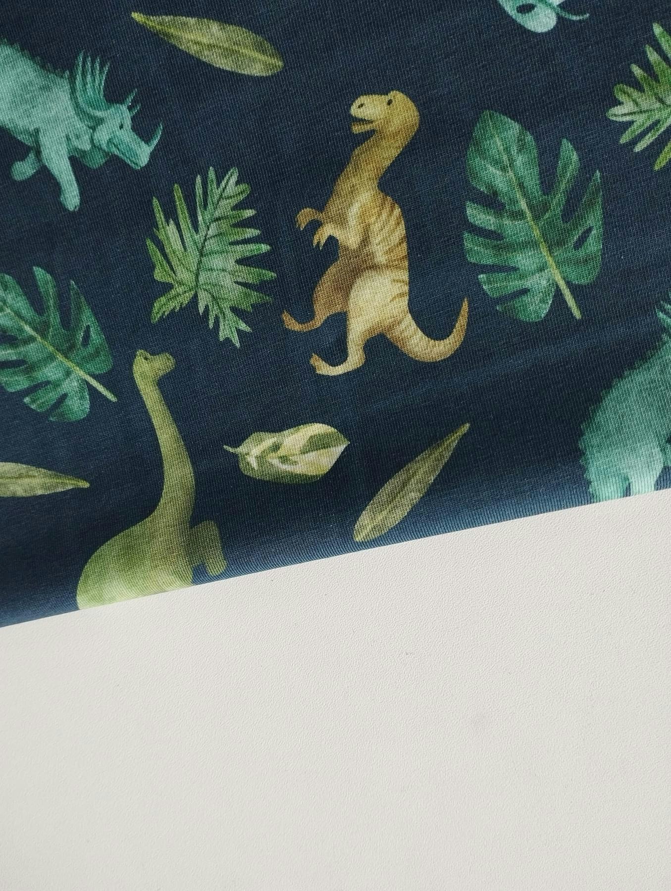 Dinosaurer På Grön Single Jersey