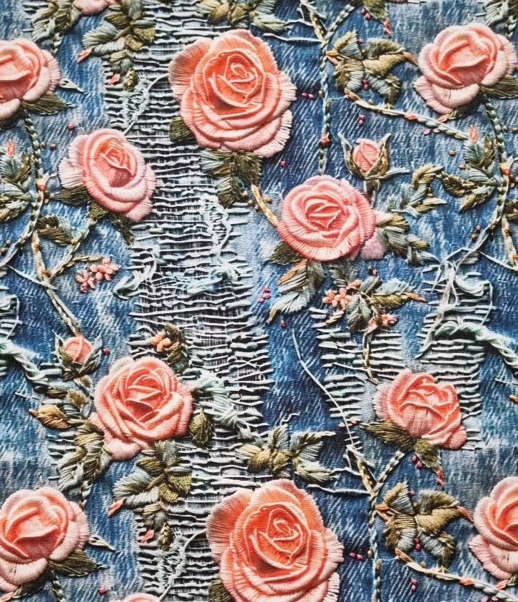 Tyg tyger rosor jeans college french terry