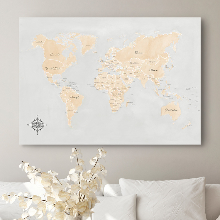 World Map in beige Canvas Print