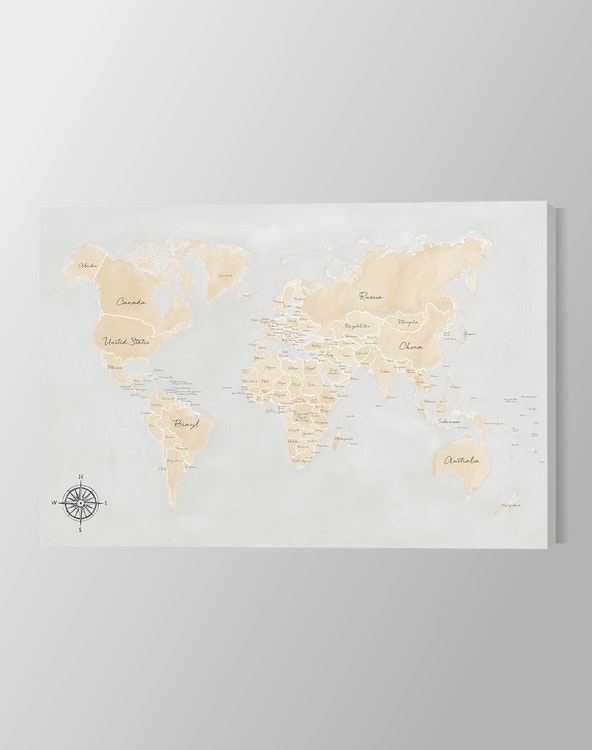 World Map in beige Canvas Print