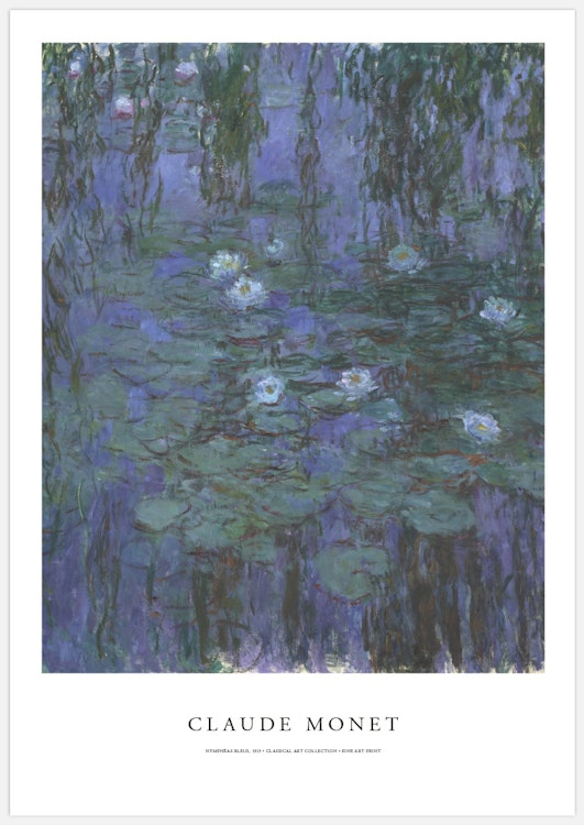 Monet – Blue Water Lilies with text Art Print