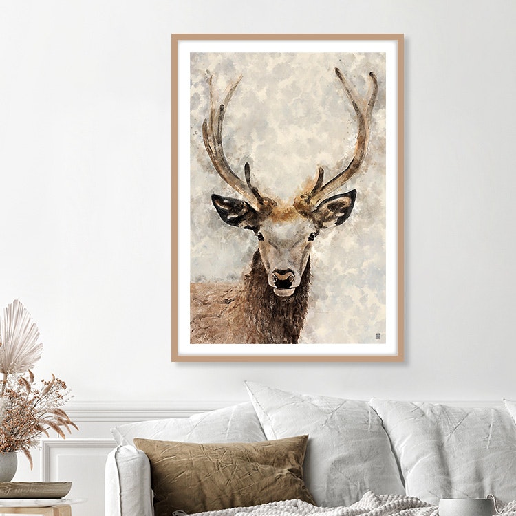 Deer in the fog Art Print