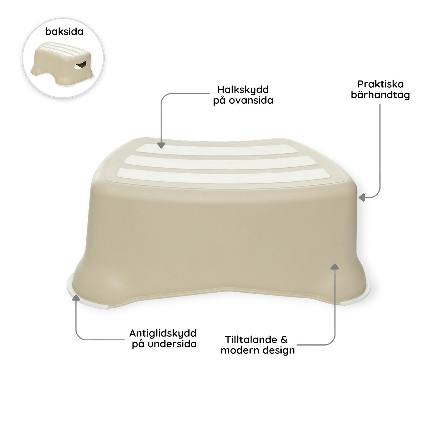 Fint set i pastellfärg med toalettsits & badrumspall Naturbeige