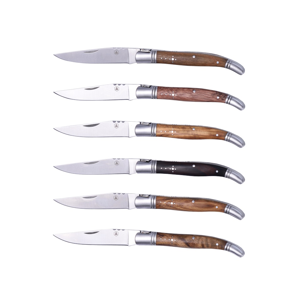 Laguiole fällbara Grillkniv 6st, olika träslag - www.nltrading.se 40268402