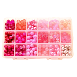 PÄRLBOX 500st glaspärlor 8mm rosa