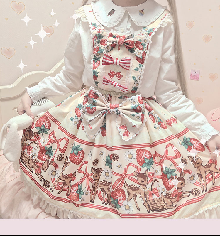 Cream Cat -  Strawberry Deer Skirt