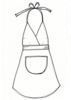 Illustration i svart vitt av förkläde "Ljuvligt". Omlottliv med dubbla bystinsnitt, knytband runt hals. Rundat nedtill, stor magficka och midjeband att knyta bak.