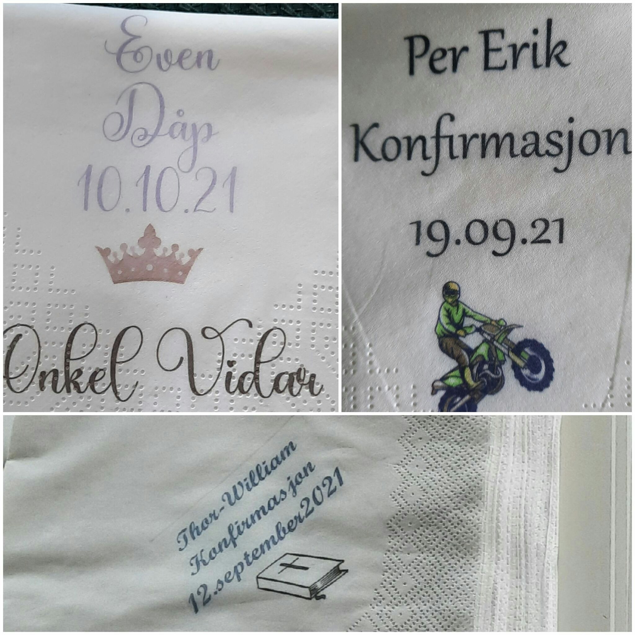 Hvite servietter med personlig trykk