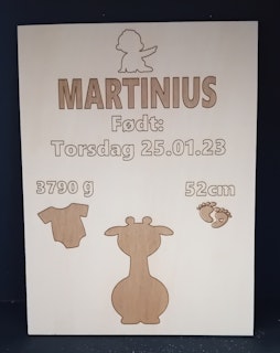 Fødsels-skilt/plakat, 14*18,7cm.