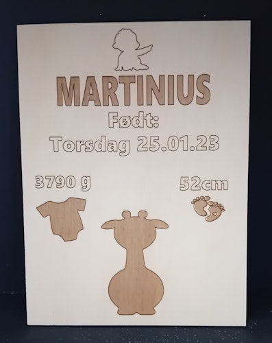 Fødsels-skilt/plakat, 14*18,7cm.