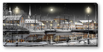 Canvas Halmstad Slott Natt 64 x 29 x 2 cm.