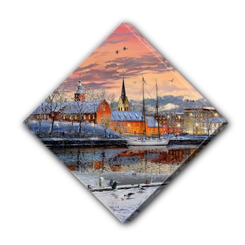 Canvas Halmstad  Slott Vinter Diagonal 56 x 56 x 2,5 cm