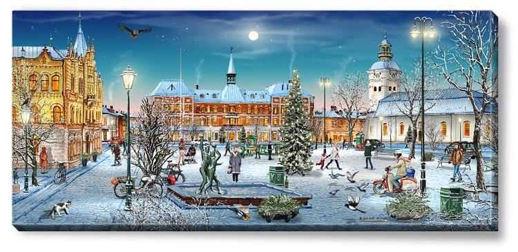 Canvas Varberg Torget Vinter 112 x 50 x 2,5 cm.