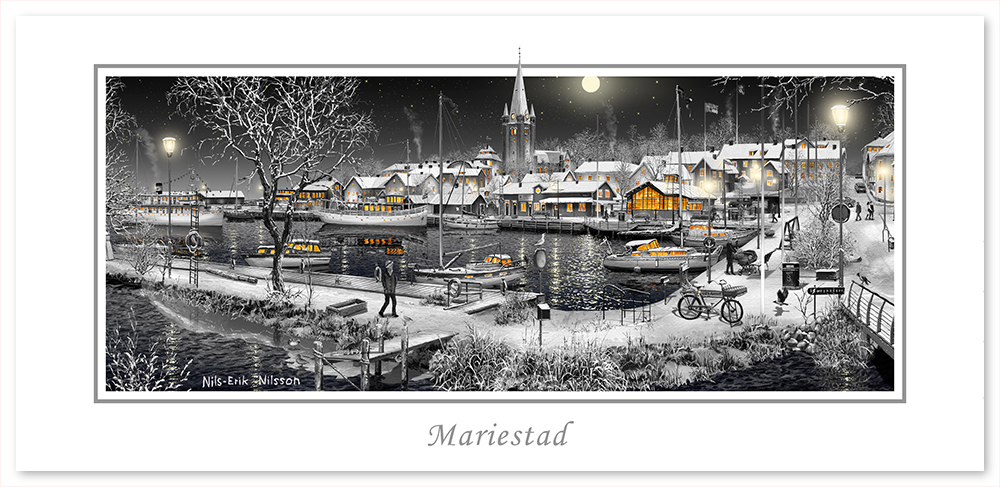 Julkort Mariestad Svart-Vitt Natt