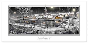 Julkort Mariestad Svart-Vitt Natt