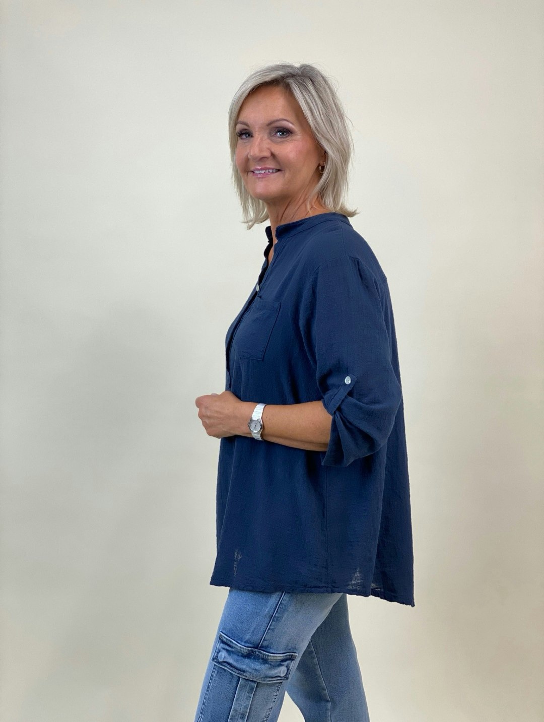 Skön blus i bomull med linnelook