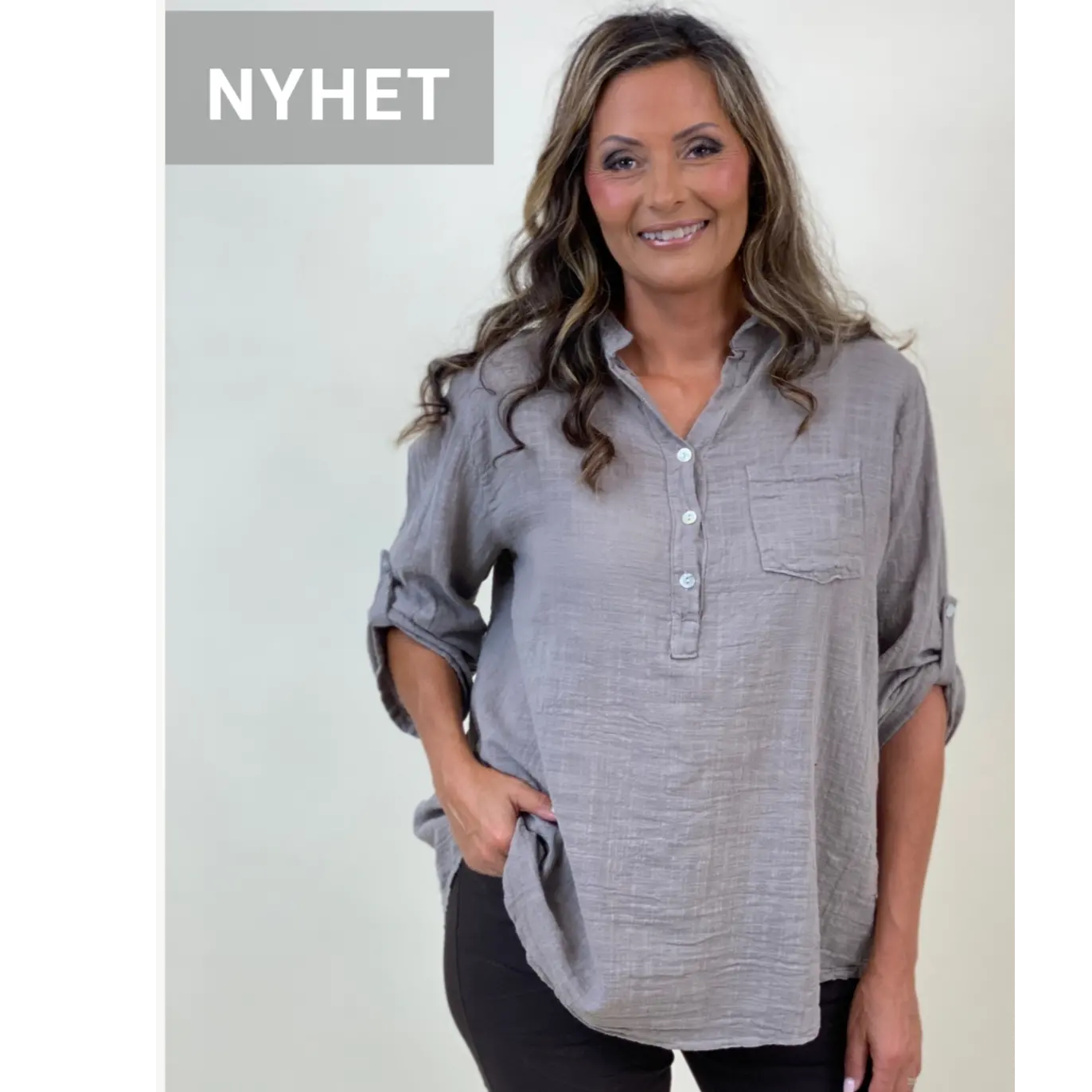 Skön blus i bomull med linnelook