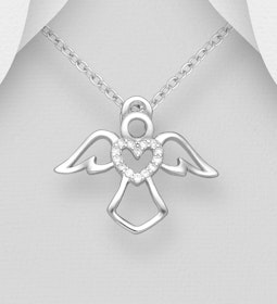 Doppresent flicka - Ängel med glittrande hjärta i äkta silver