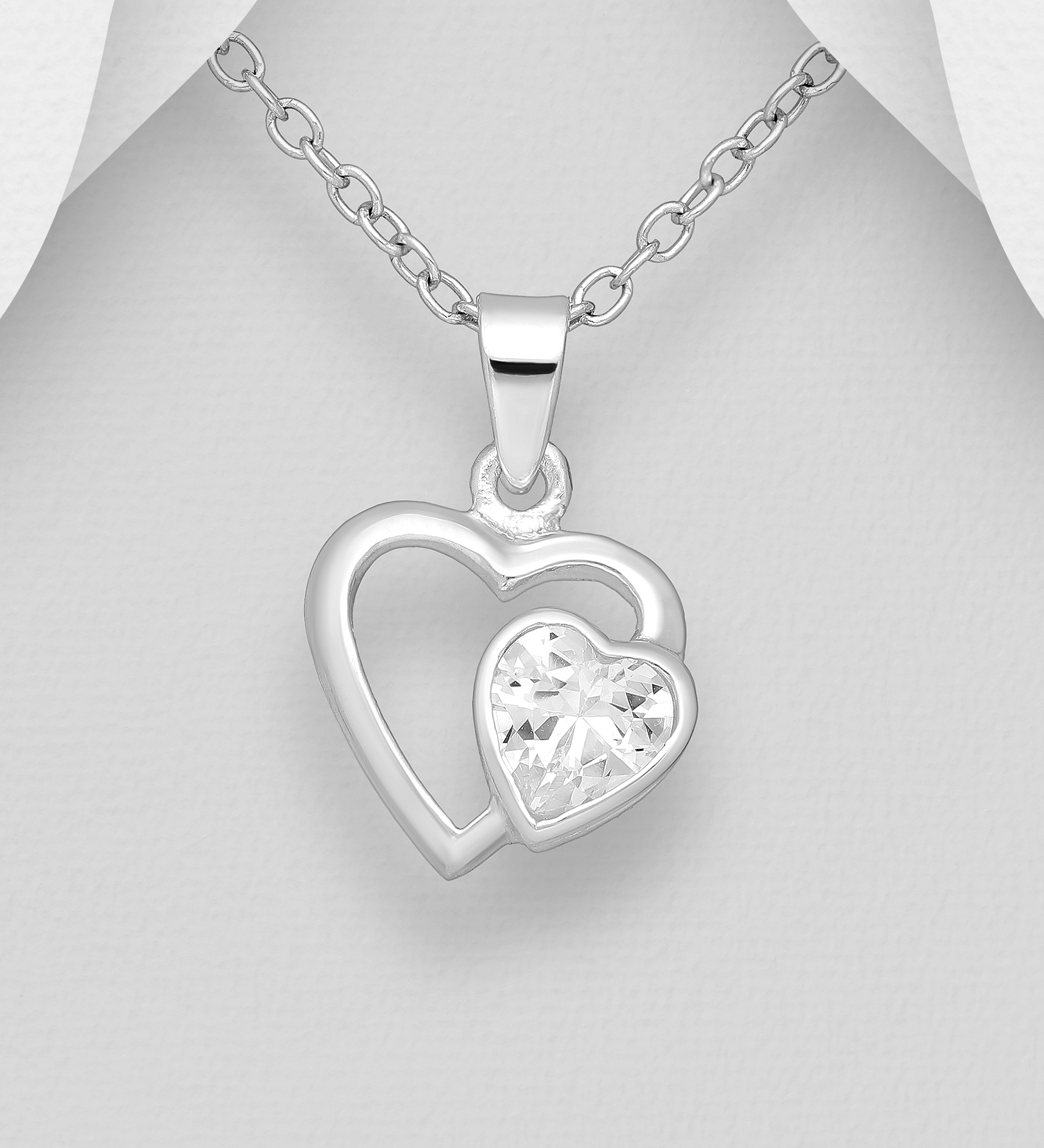 Halsband Hjärta - Silverhjärta med hjärtformad sten - hjärthalsband med hängsmycke i äkta silver