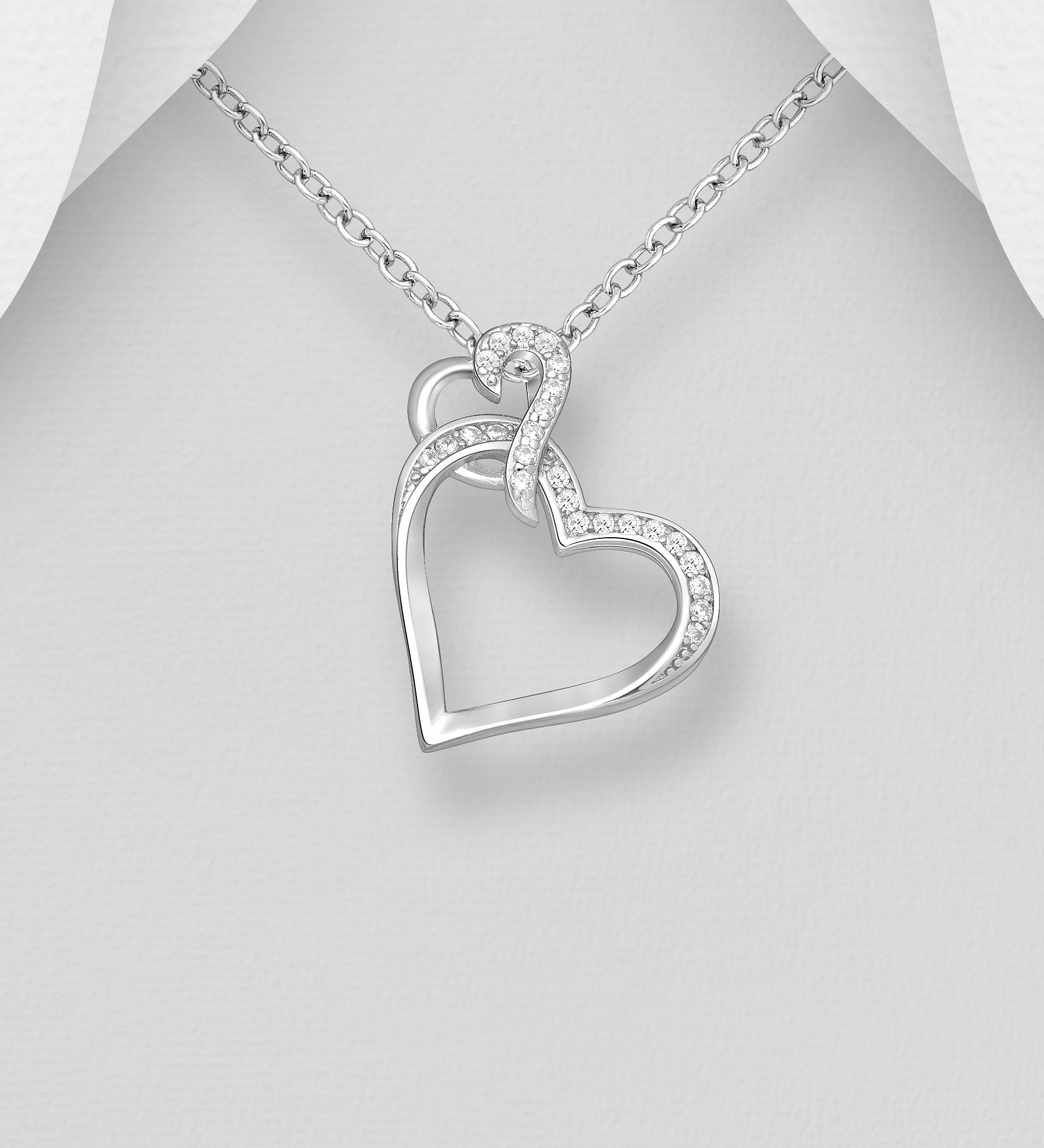 Halsband Hjärta - Silverhalsband med två Hjärtan - hjärthalsband med silverhjärta i äkta silver