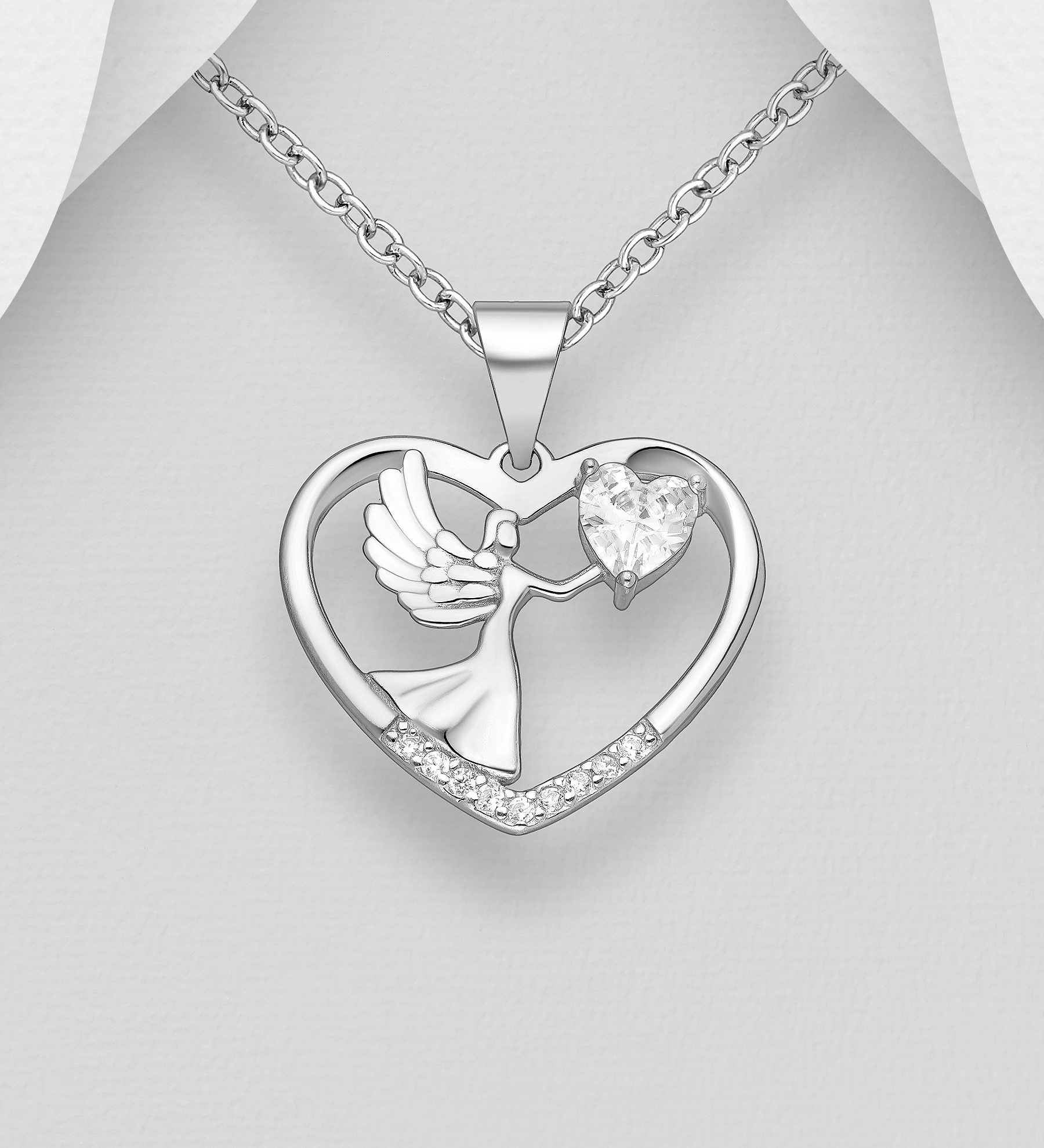 Halsband Hjärta - Silverhalsband Hjärta med Ängel - Hjärthalsband med silverhjärta i äkta silver