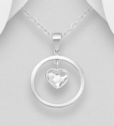 Halsband Hjärta - Silverhalsband runt smycke Kristallhjärta