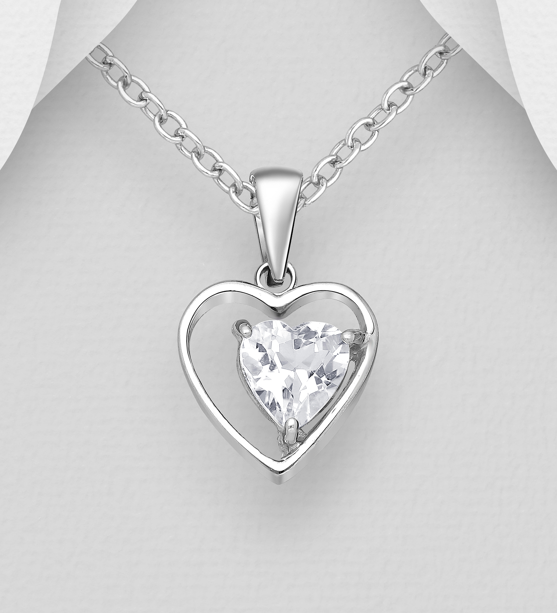 Halsband Hjärta - Silverhalsband Silverhjärta vit topas - hjärthalsband med shängsmycke i äkta silver