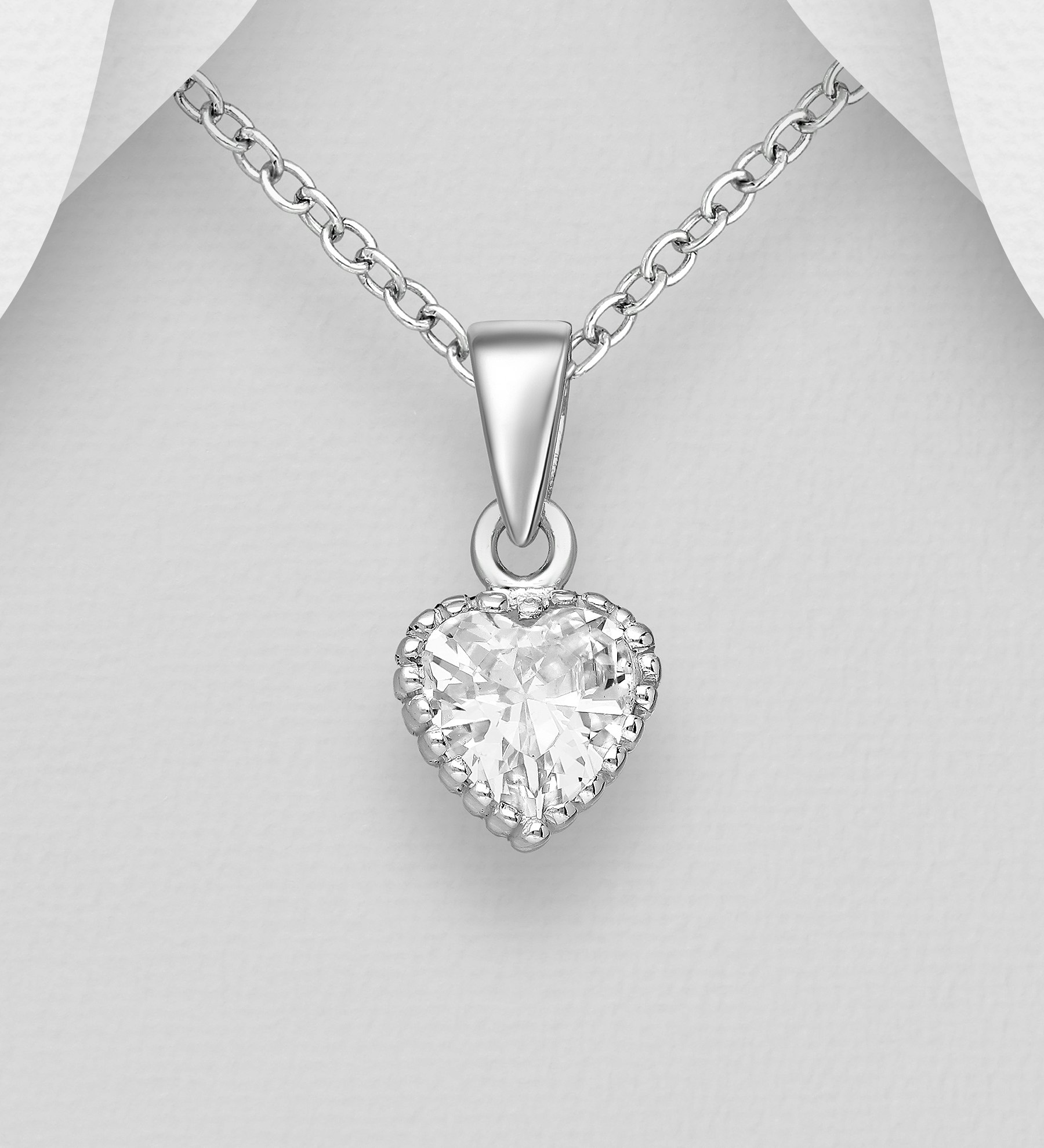 Halsband Hjärta - Silverhalsband Hjärta av cubic zirkonia  - hjärthalsband med silverhjärta i äkta silver