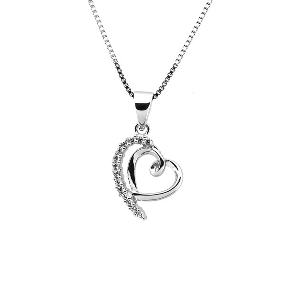 Halsband Hjärta - Silverhjärta med cubic zirkonia stenar - hjärthalsband med hängsmycke i äkta silver