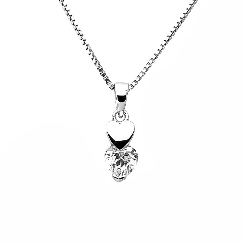 Halsband Hjärta - Silverhjärta & vit cubic zirkonia sten - hjärthalsband med hängsmycke i äkta silver