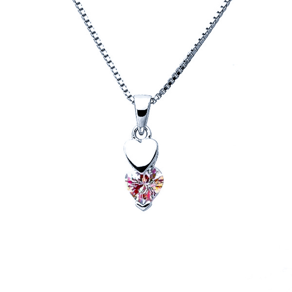 Halsband Hjärta - Silverhjärta & rosa cubic zirkonia sten - hjärthalsband med hängsmycke i äkta silver