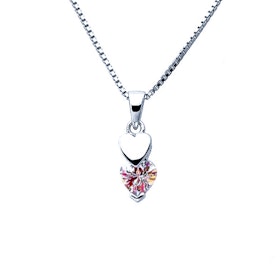Halsband Hjärta - Silverhjärta & rosa cubic zirkonia sten