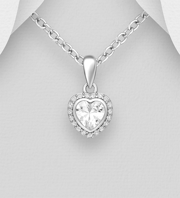 Halsband hjärta - Silverhjärta Halo med Cubic Zirkonia stenar - hjärthalsband  i äkta silver