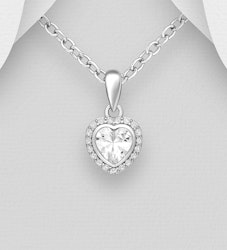 Halsband Halo Hjärta med Cubic Zirkonia i äkta silver