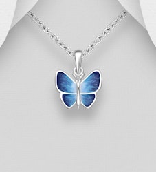 Doppresent flicka - Barnhalsband blå Fjäril i äkta silver