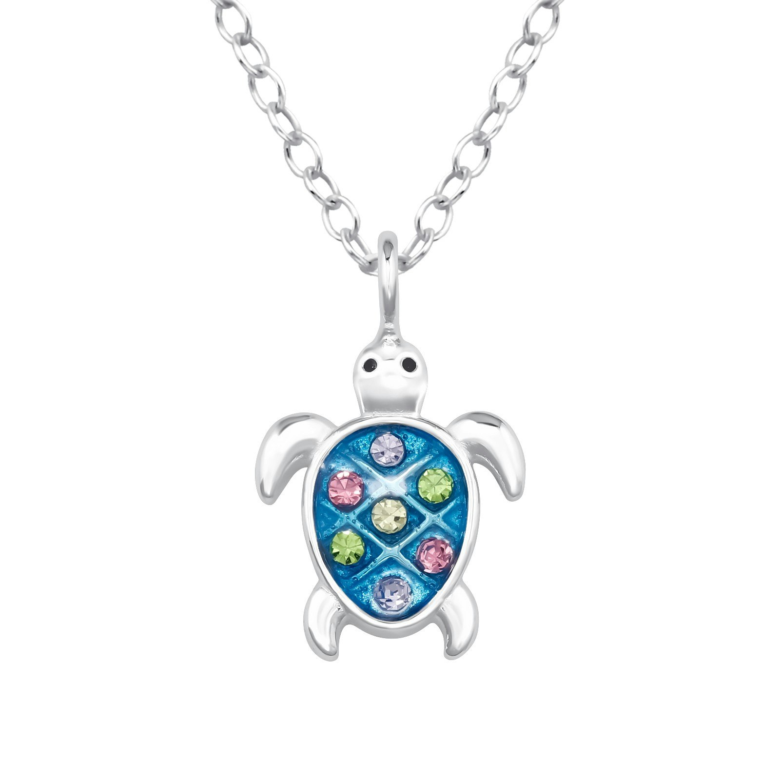 Halsband till pojke - barnsmycke med glittrig Sköldpadda - barnhalsband i 925 silver