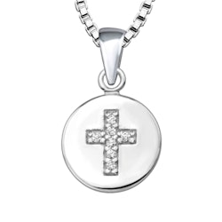 Barnhalsband liten platta med kors - halsband barn i silver
