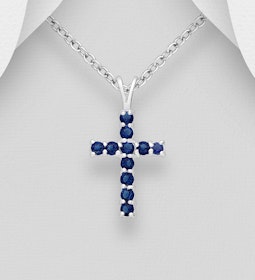 Halsband till barn - kors med blå cubic zirkonia stenar