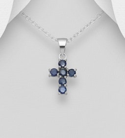 Silverhalsband barn - barnsmycke med kors av blå safir