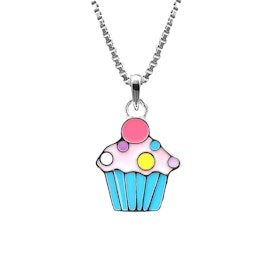 Doppresent flicka - halsband i silver med söt turkos Cupcake