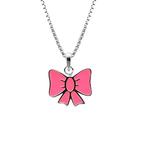 Doppresent flicka - halsband i silver med söt rosa Rosett