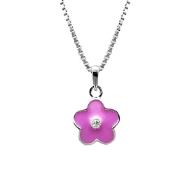 Doppresent flicka - halsband i silver med söt lila Blomma