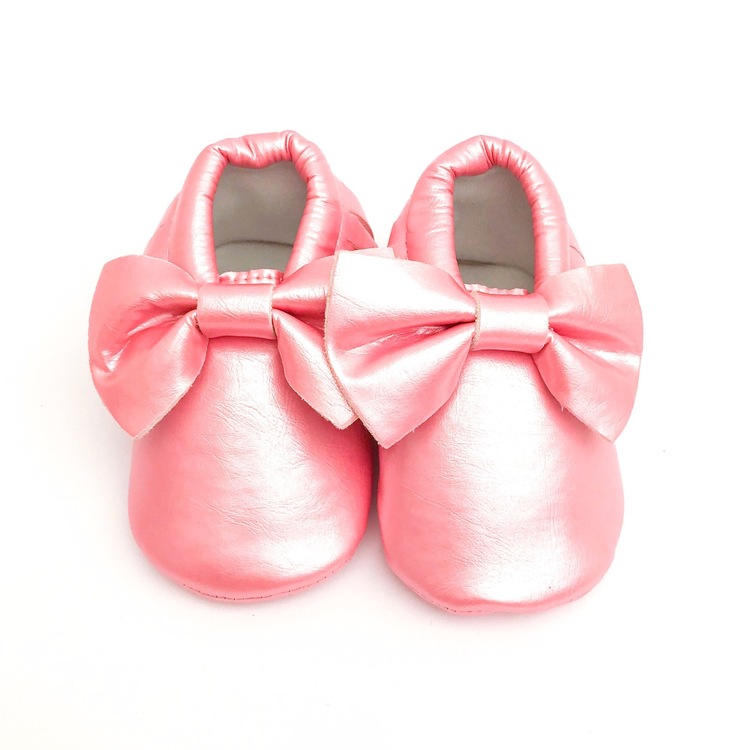 Babyskor Metallic Rosa - skor till bebis med rosett
