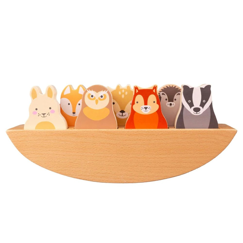 Present till bebis - träleksak båt med djurfigurer