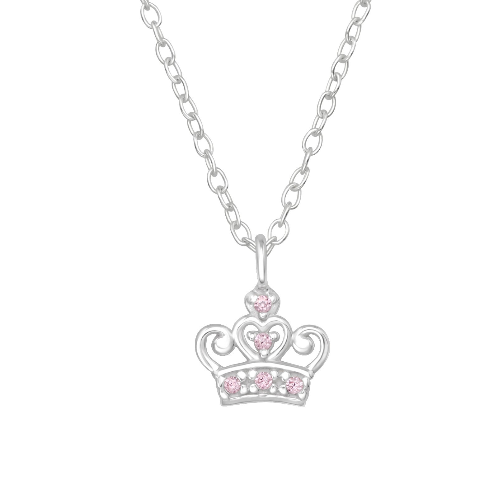 Barnhalsband Prinsesskrona rosa stenar - sött halsband till barn i äkta 925 sterling silver