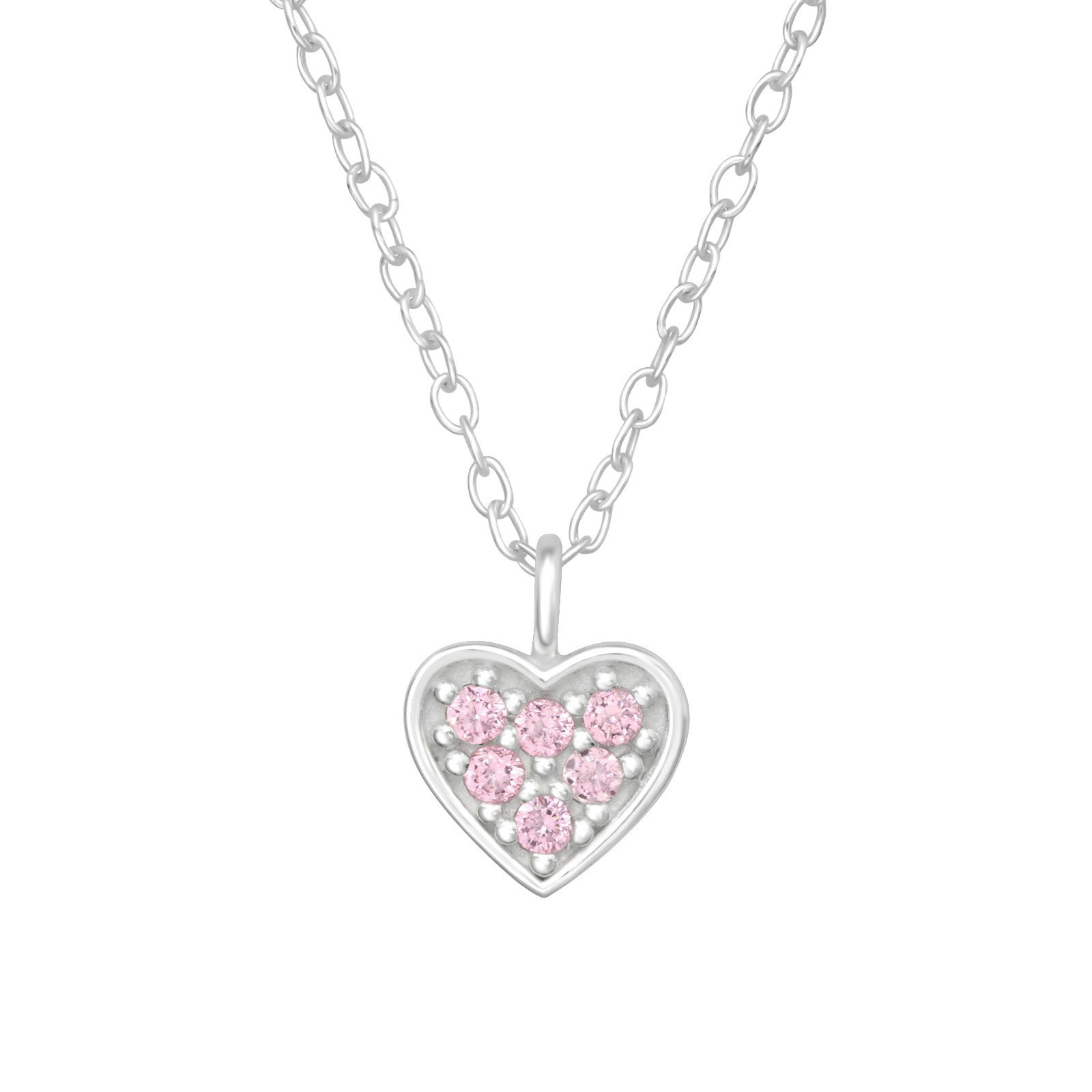 Barnhalsband Hjärta ljusrosa stenar - sött halsband till barn i äkta 925 sterling silver